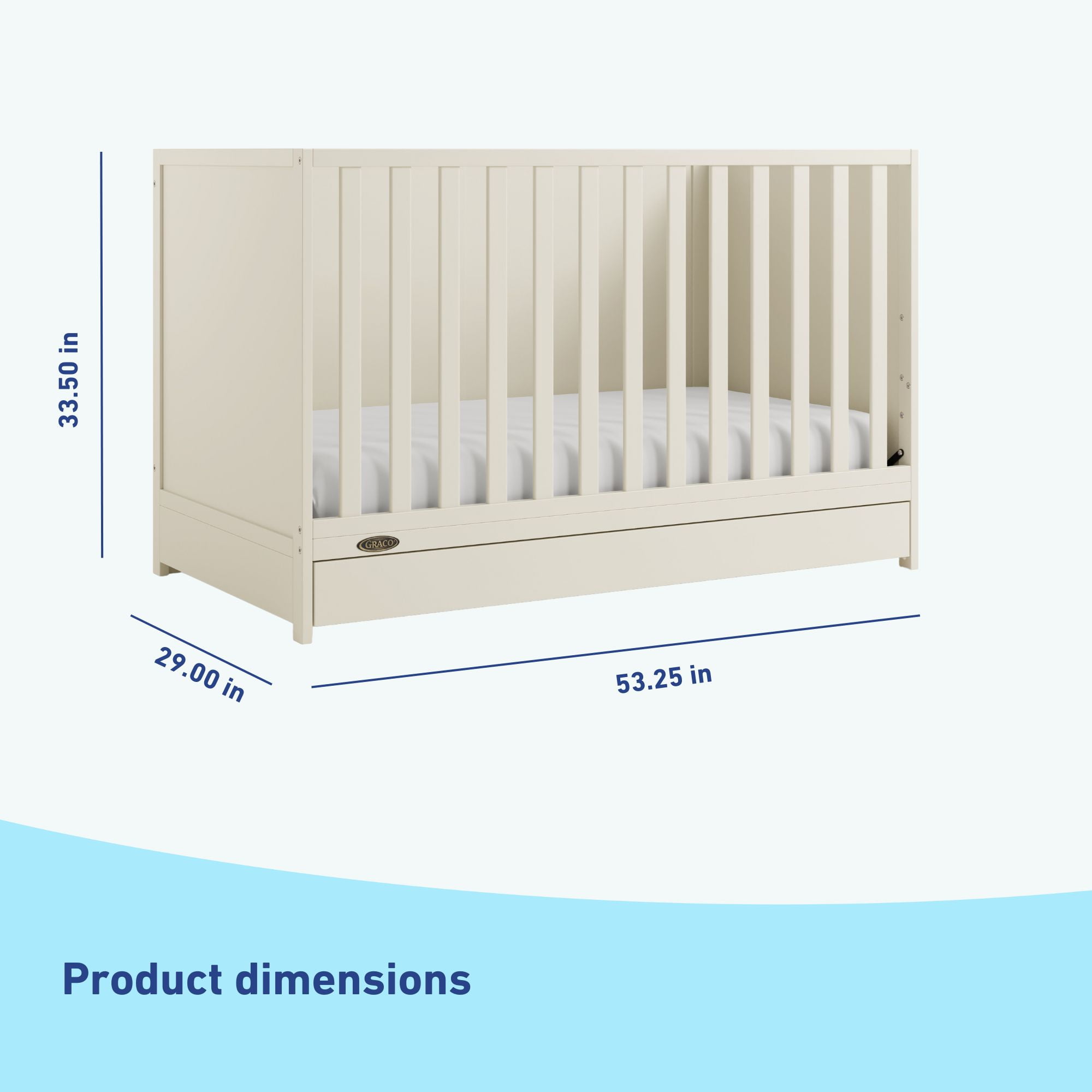 Graco Theo 3-in-1 Convertible Baby Crib with Drawer, Frosted Oat