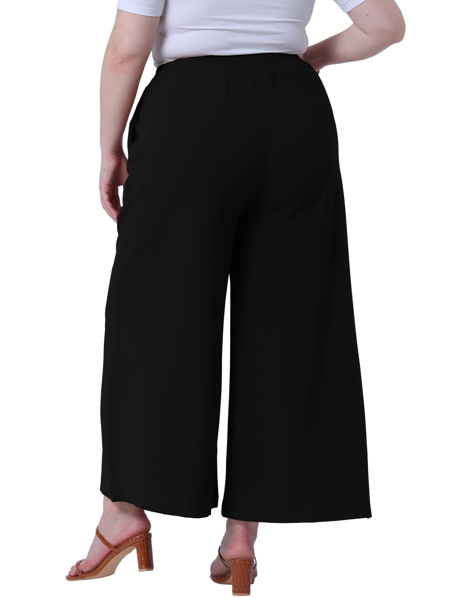 DARING DIVA Women's Plus Palazzo Pants Wide Leg with Pockets Summer Pants 2X Black