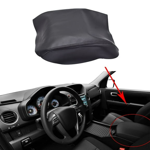 Labwork Center Console Lid Armrest Cover Fit for 2009 2010 2011 2012 2013 2014 2015 Honda Pilot, Black Artificial Leather