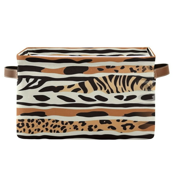 Animal Print Pattern Foldable Storage Basket,Canvas Fabric Foldable Storage Bins with Handles Open Home Storage Bins Boxes for Toy Book Shelf Closet Baskets