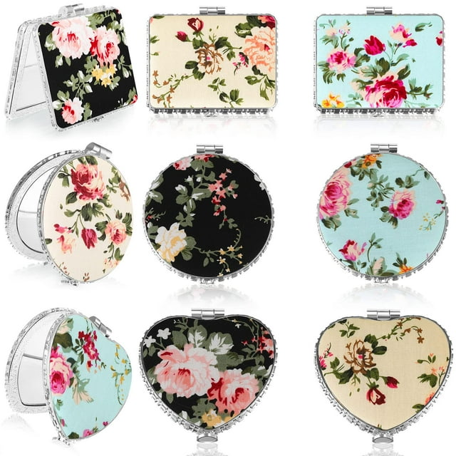 Compact Mirrors Bulu Espejo de viaje portátil retro, 9 unidades