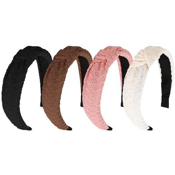 LinYooLi 4Pcs Knotted Headbands, Ball Non Slip Wide Head Band, Fashion Head Bands Top Knot Headband for Women, Solid Color Hair Accessories