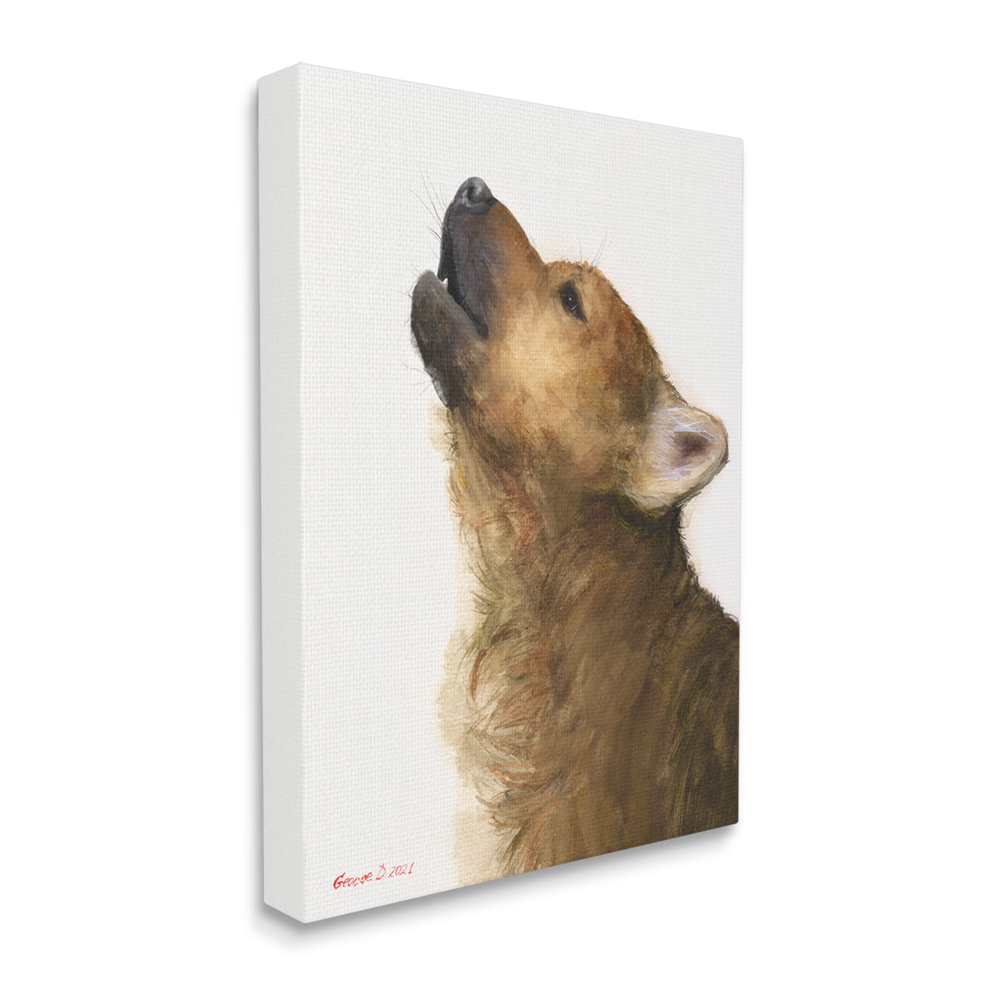 Stupell Industries Howling Brown Dog Portrait Intricate Details Painting Painting Gallery Wrapped Canvas Print Wall Art, Design by George Dyachenko