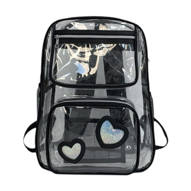 Mochila transparente jinwen para regalo de cumpleaños para estudiantes de primaria y adolescentes Negro 30 cm x 13 cm x 43 cm