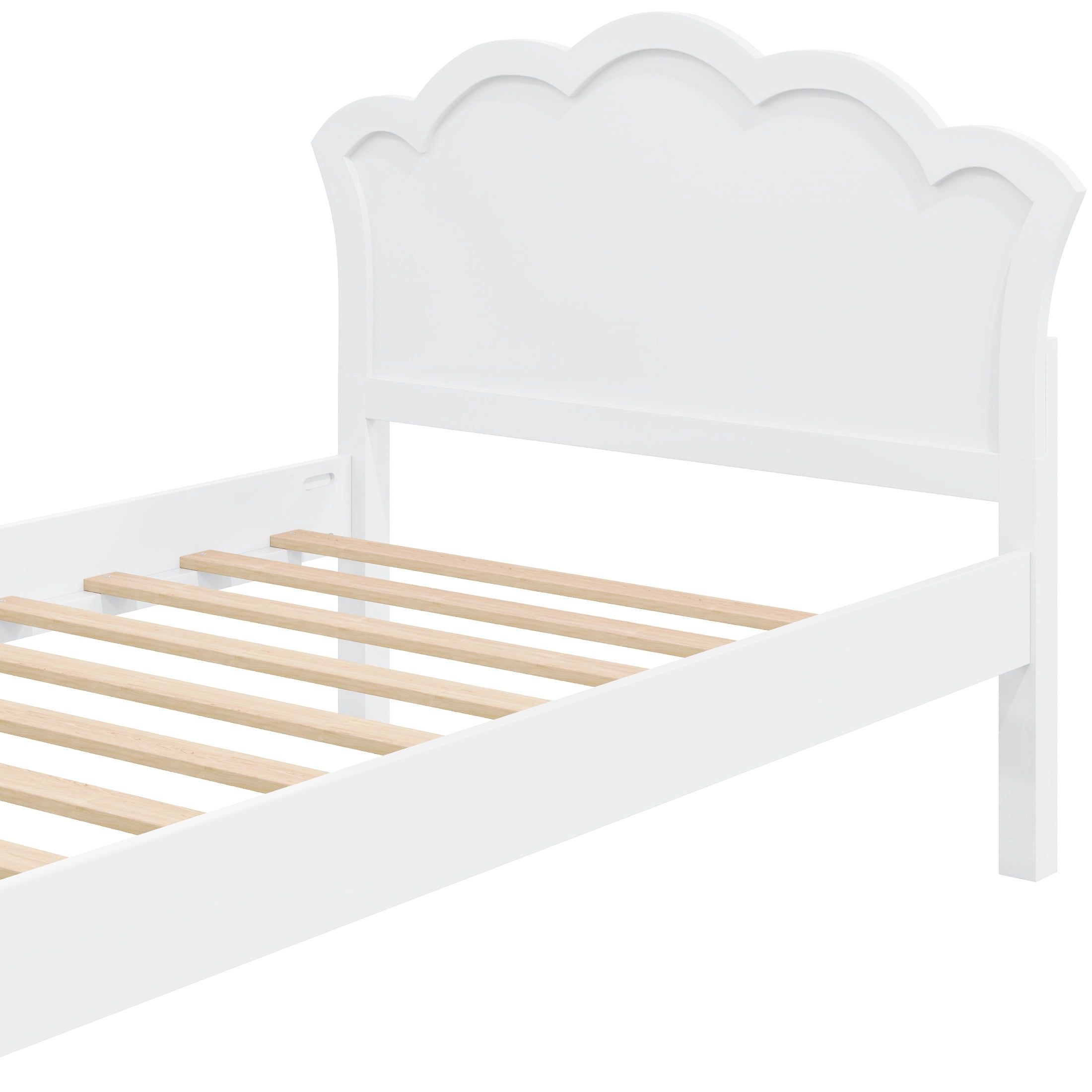 Noble House Caldon Twin Size Platform Bed with Contoured Headboard and Footboard, Pine Wood Frame, White