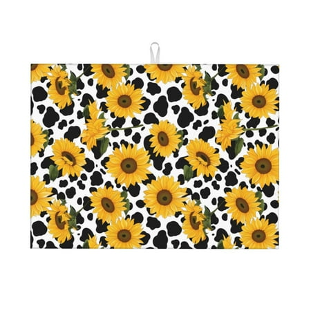 

Adobk Cow Print Sunflower Dish Drying Mat for Kitchen Counter Absorbent Microfiber Drying Pad Reusable Washable Large 18 x24