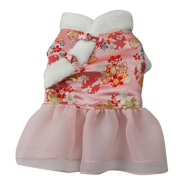 Ropa de perro vestidos de cachorro traje tang traje chino año nuevo estilo invierno calidez múltiples patrones elegantes perros traje para bichon xxl floreciente rosa Inevent PT000711-19