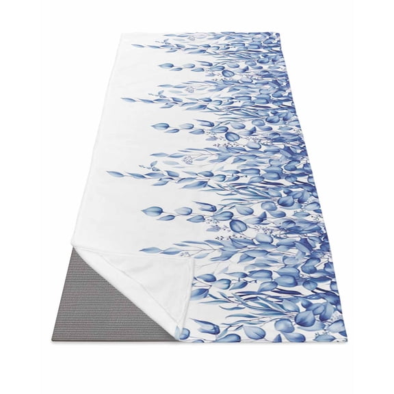 Eucalyptus Leaves Yoga Towel for Hot Yoga Non Slip, Navy Blue Summer Botanical Weeping Yoga Mat Towel Absorbent Yoga Sweat Towels Microfiber Hot Yoga Blanket for Bikram Pilates 26"x74"