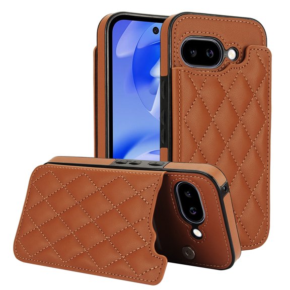 Case Compatible with Google Pixel 9a, Stylish Card Slots Kickstand PU Leather Back Case Magnetic Closure RFID Blocking Drop Protective Shockproof Cover for Google Pixel 9a, Brown