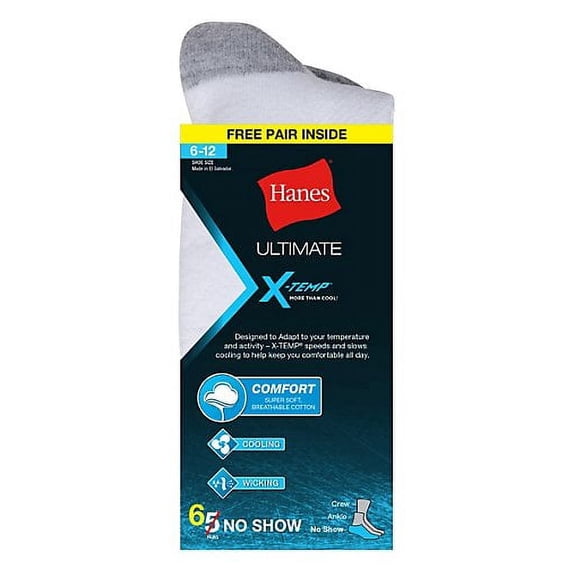 Hanes Ultimate X-Temp Men's No-Show White 6-Pack (Includes 1 Free Bonus Pair)