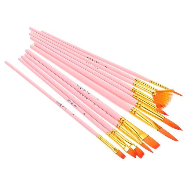 BESTYASH 12Ud Pinceles De Nylon Rosados Para Pintura Acrílica Y Acuarela Uso Profesional Y Duradero