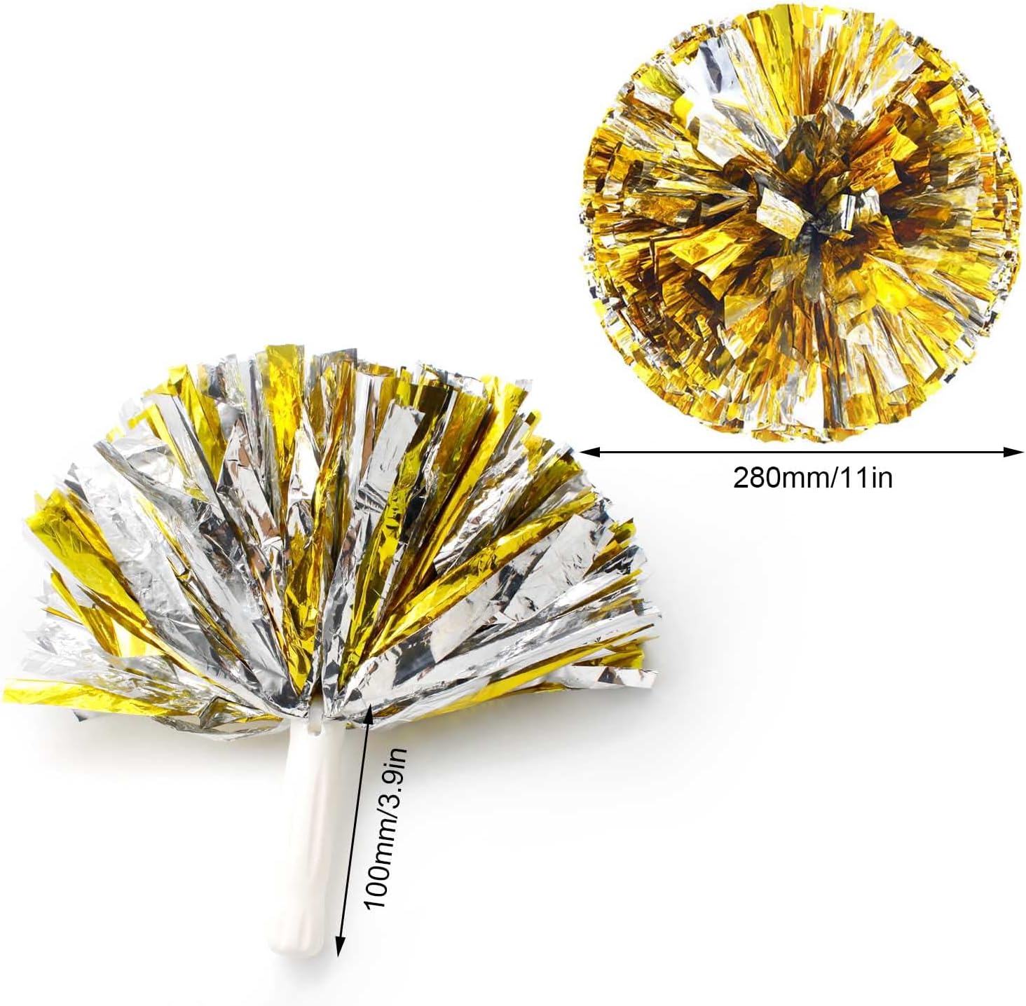 LINLIN Cheerleading Pom Poms 2 Pcs Straight Handle Style Metallic Foil Pom Poms, Cheering Hand Flowers, for Sports Cheers, Dance Fancy Dress Night Party