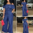 thumbnail image 6 of Manxivoo Denim Jumpsuit for Women Jumpsuits Off Shoulder Look Playsuits Club Long Party Jumpsuits for Women Navy, 6 of 8