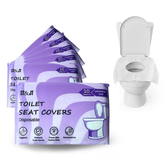 ST&JT Flushable Disposable Toilet Seat Covers for Travel, 50 Count XL - Biodegradable, for Adults & Kids, Airplane Camping Public Restrooms