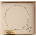 thumbnail image 3 of 7 1/2 inch Round Double Loop Bangle Bracelet w/ Loop Cross medal charm w/ March Blue Swarovski Crystal, 3 of 3