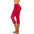 thumbnail image 6 of Knee Cutout Capri Leggings for Women High Waisted Cropped Yoga Leggings Seamless Fit Athletic Workout Pants Running Fitness , #02 Red, S, 6 of 8