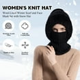 thumbnail image 7 of Amaopus Womens Knit Beanie Hat, Fleece Lined Winter Scarf Mask Set, Snow Caps Plush Earmuff Skull Hats with Pompom(Black), 7 of 7