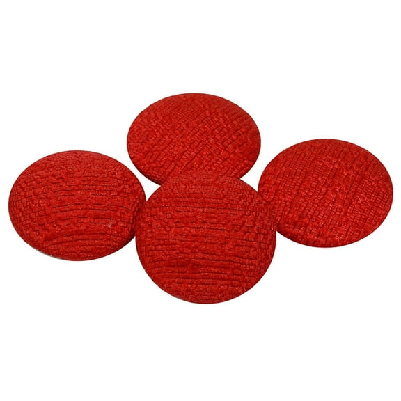 Decorative Red Round Poly Dupion Fabric Covered 2 Holes Button Scrapbooking Craft - Pack of 12 Pieces