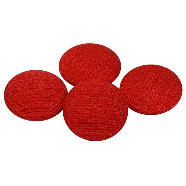 Tissu Décoratif Rond en Poly Dupion Rouge Recouvert de 2 Trous pour Boutons de Scrapbooking - Lot de 12 Pcs