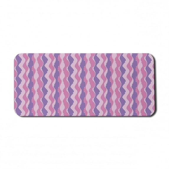 Abstract Computer Mouse Pad, Pattern with Vertical Wavy Lines and Little Buble Circles Print, Rectangle Non-Slip Rubber Mousepad X-Large, 35" x 15" Gaming Size, Pale Pink Baby Pink, by Ambesonne