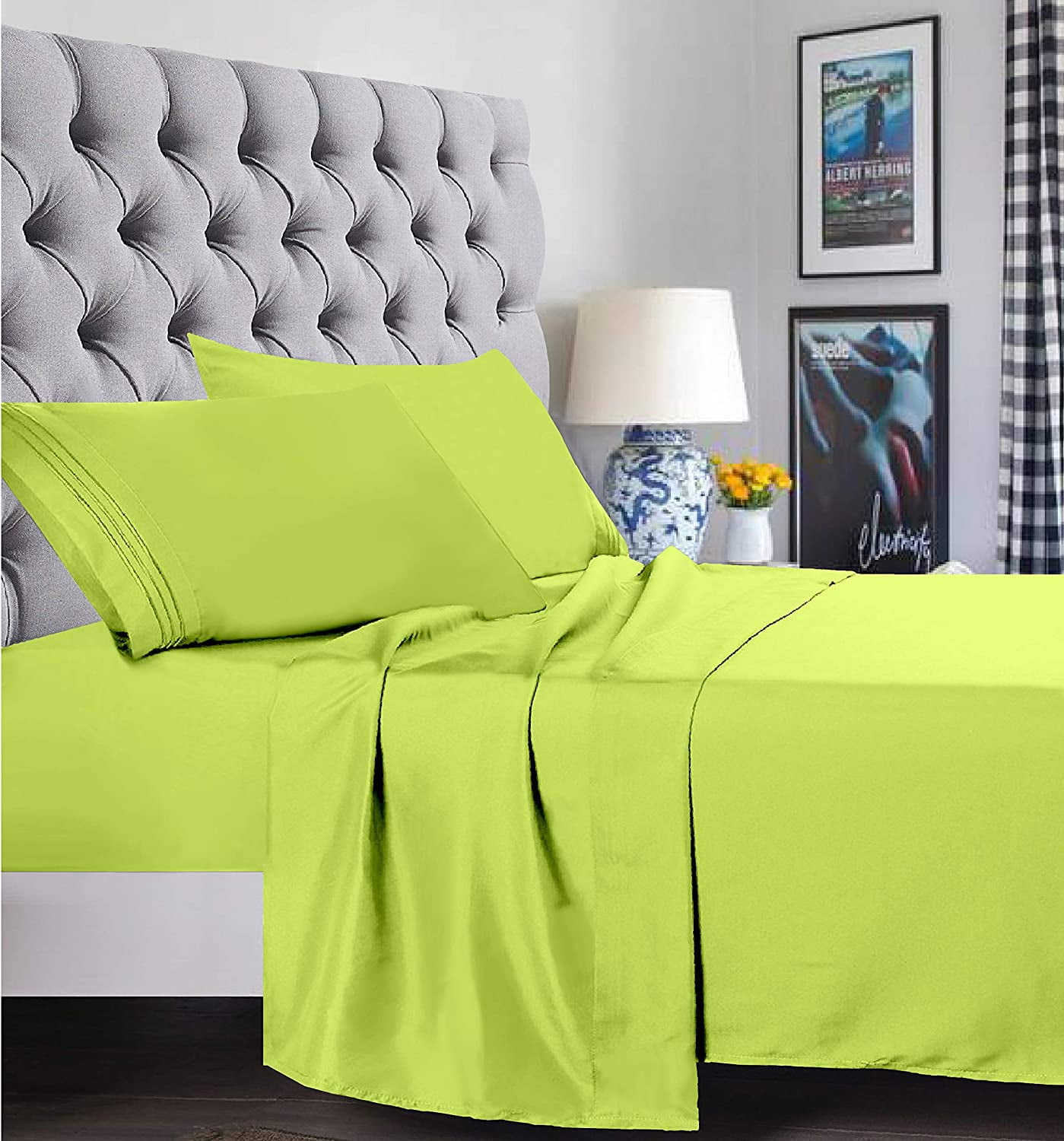 Bed Sheet Set - Brushed Microfiber Bedding - Bedding Sheets & Pillowcases - Deep Pockets - Easy Fit - Breathable & Cooling Sheets, Queen, Lime