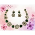 thumbnail image 5 of South Indian Bollywood Victorian & Floral Design Green & White Kemp Stone Gold-Plated Matte Finish Choker Necklace Set with Drop Earrings – Bridal Jewelry by Haya Jewel., 5 of 7