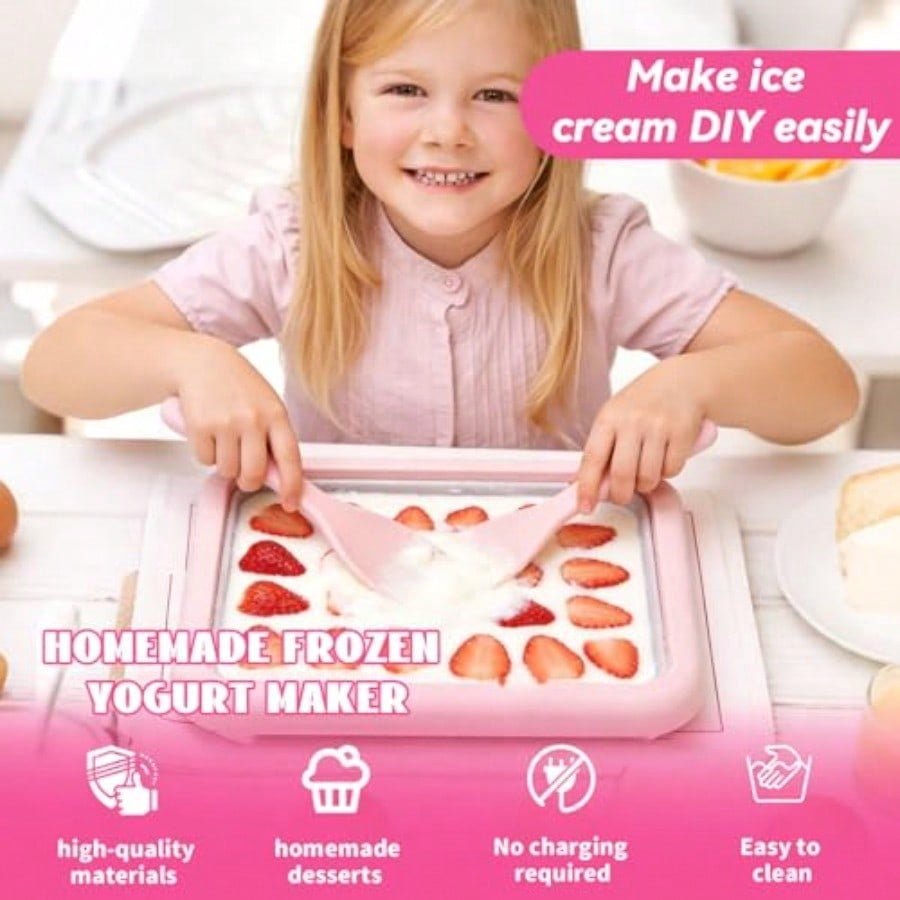 Rolled Ice Cream Maker2026 New Rolled Ice Cream Maker Kit DIY Rolled Ice Cream Tray with 2 Scrapers Perfect for Family Fun Homemade Desserts Pink