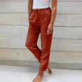 thumbnail image 2 of Gibobby Pantalones para mujer cintura alta para el frío Pantalones sueltos de pierna ancha casuales de algodón de color sólido de cintura alta elástica para mujer(Rojo,XG), 2 of 5