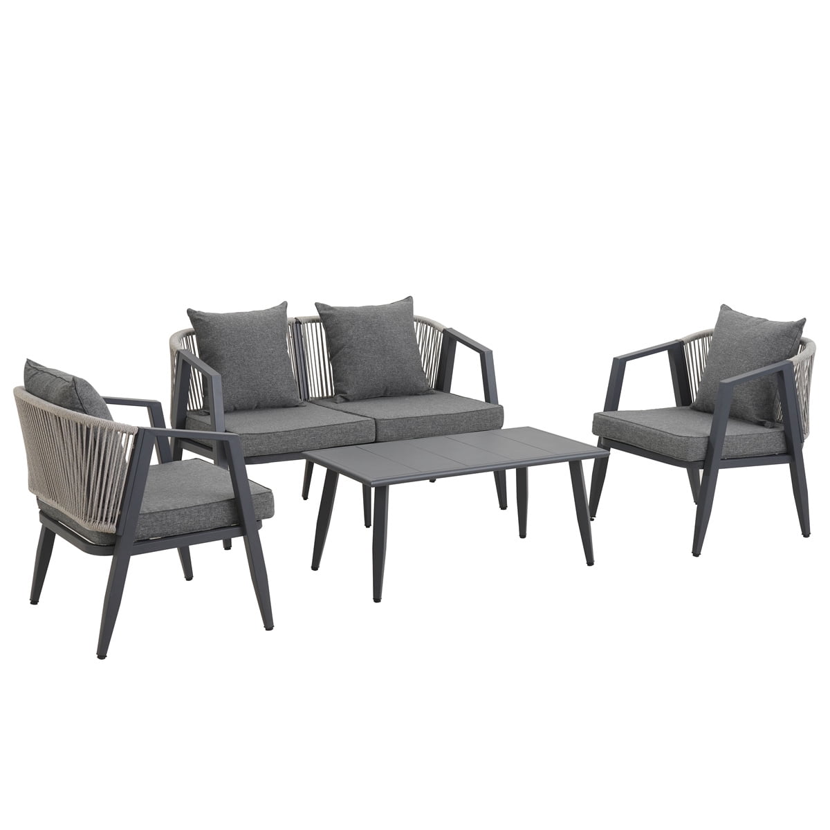 YIORTWO 4-Piece Outdoor Patio Furniture Set, Iron Frame Bistro Set with Cushioned Seating, Includes Table & Bench, for Garden, Poolside, Balcony - Gray