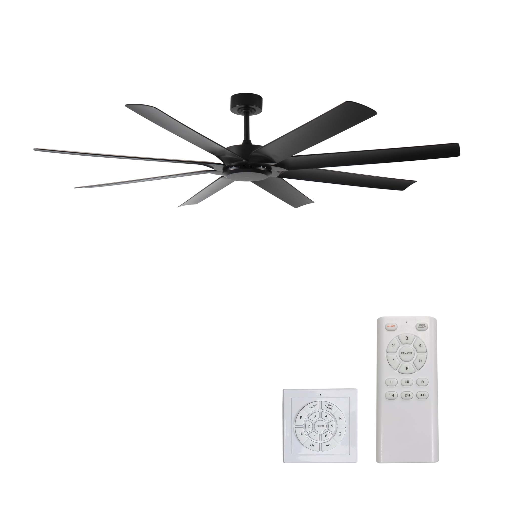 Miniyam 72 inch Ceiling Fans No Light with Remote Control, 8 Reversible Blade, Quiet DC Motor, Timer Function, 6-Speed, Industrial Ceiling Fan for Bedroom Home Kitchen (Black)