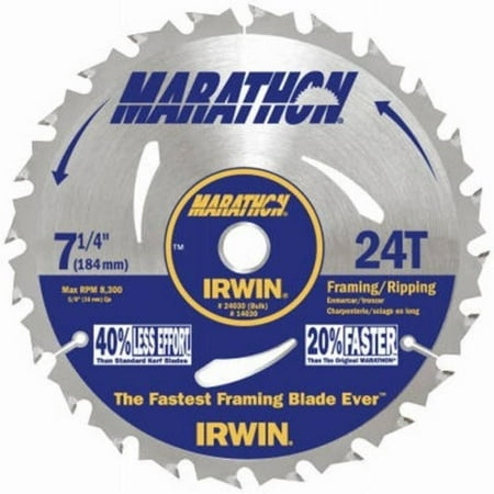 1/4 Carbide Circular Blade MARATHON Carbide Corded Circular Saw Blade, 7 1/4-inch, 24T (24030), N/A By Irwin Tools ()