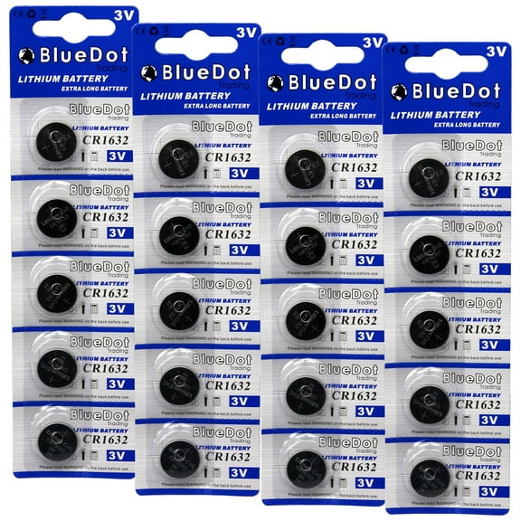 BlueDot Trading CR1632 Lithium Manganese Dioxide (Li-MnO2) Button Coin Cell Batteries - 20 Pack