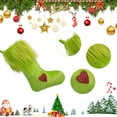 thumbnail image 3 of Christmas Green Hanging Faux Fur Stockings Treat Bag Candy Pouch Holder for Xmas Tree Holiday Party Supplies, 3 of 6