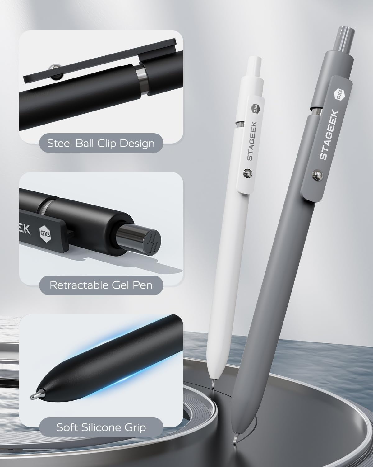 STAGEEK Black Gel Pens GX3, 6Pcs Fine Point Smooth Writing Pens