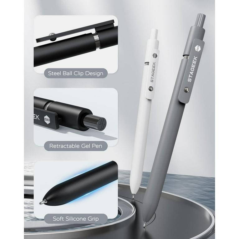 STAGEEK Black Gel Pens GX3, 6Pcs Fine Point Smooth Writing Pens