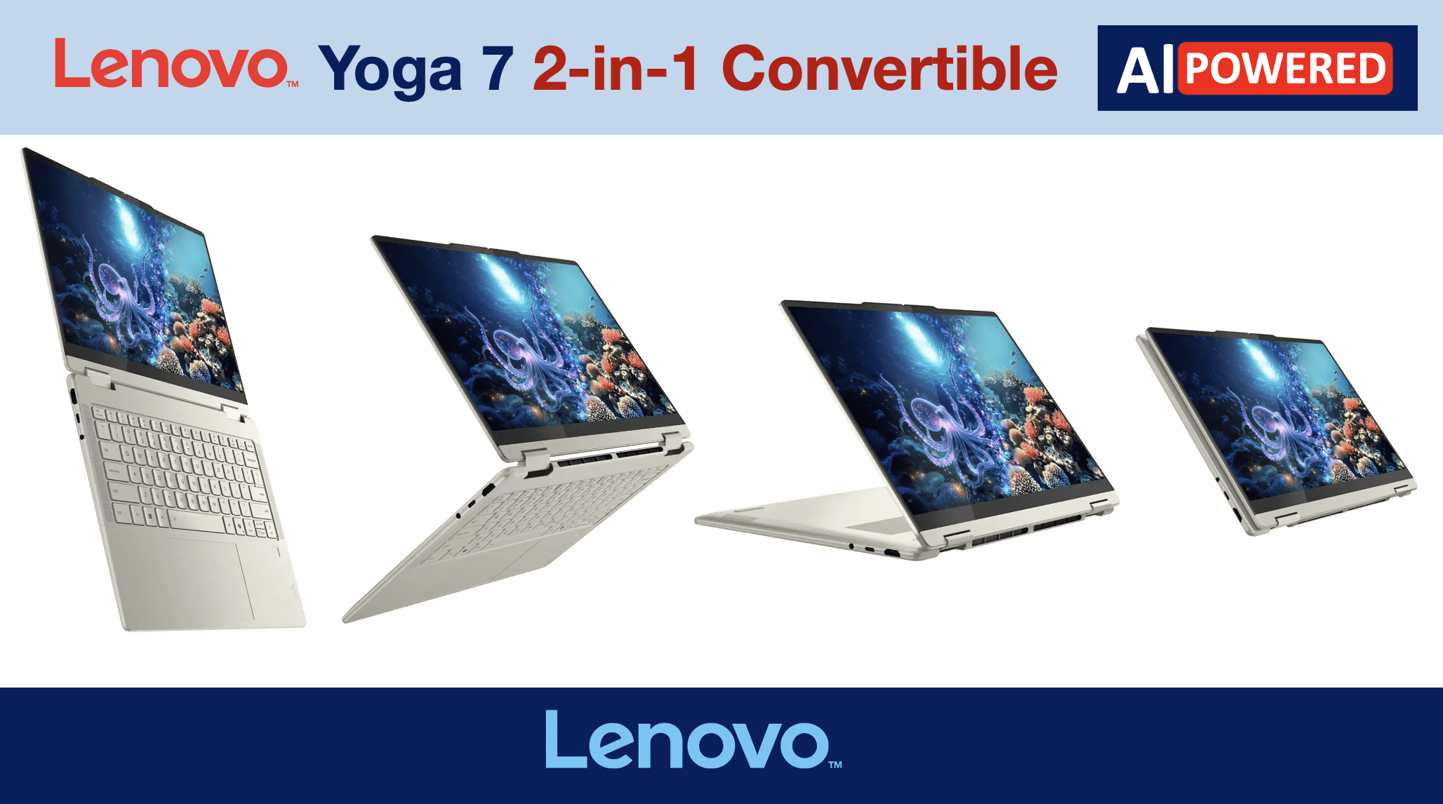 Lenovo Yoga 7 AI Powered 2-in-1 Laptop 14.0in Touchscreen OLED WUXGA Display (AMD Ryzen AI 7 350, 16GB LPDDR5X, 1TB SSD, Backlit KB, Fingerprint, WiFi 7, Webcam, Bluetooth 5.4, Win 11 Home)