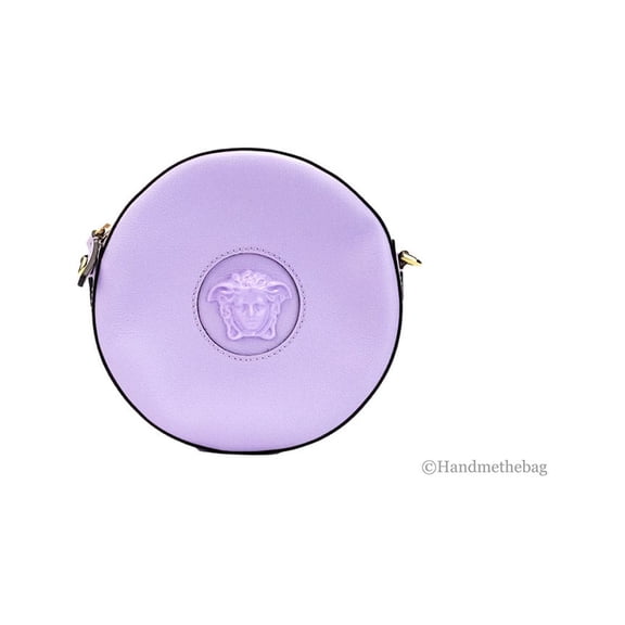 Versace Versace Round Disco Lilac Pebbled Leather Camera Case Crossbody Bag Women's Purse