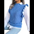thumbnail image 3 of Suéter Sin Mangas con Volantes para Mujer, Cuello Redondo, Tejido de Punto, para Verano Azul S, 3 of 10