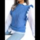 thumbnail image 3 of Suéter Sin Mangas con Volantes para Mujer, Cuello Redondo, Tejido de Punto, para Verano Azul L, 3 of 10