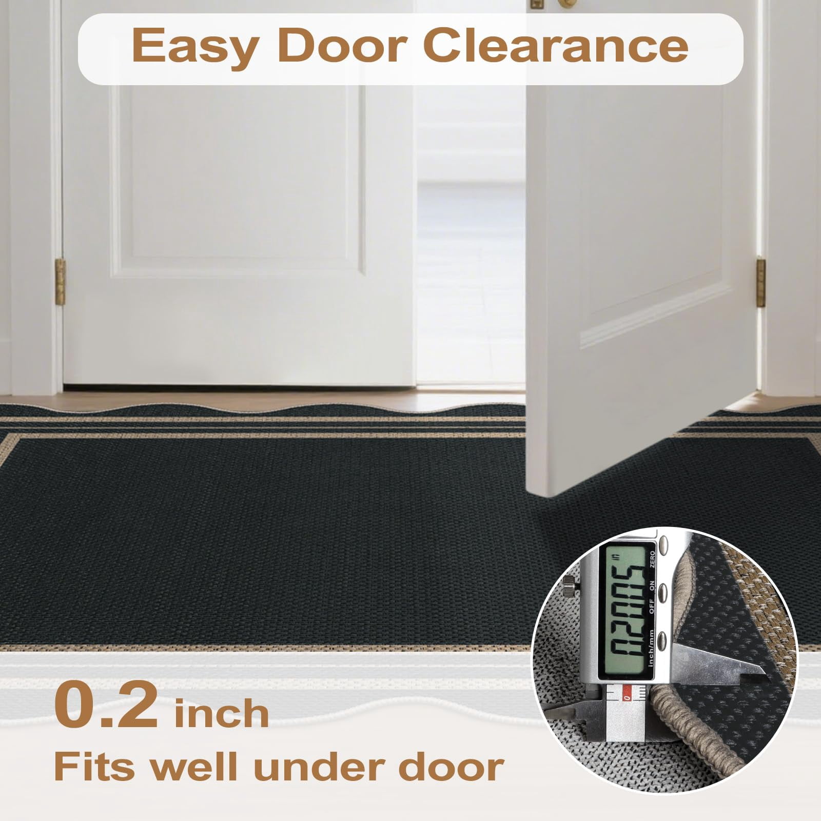 Easy Jute Black Kitchen Rug  2x3 Front Door Mat Washable Non Slip Small Entryway Indoor Outdoor Farmhouse Scalloped Doormat For Bathroom Doorway Porch
