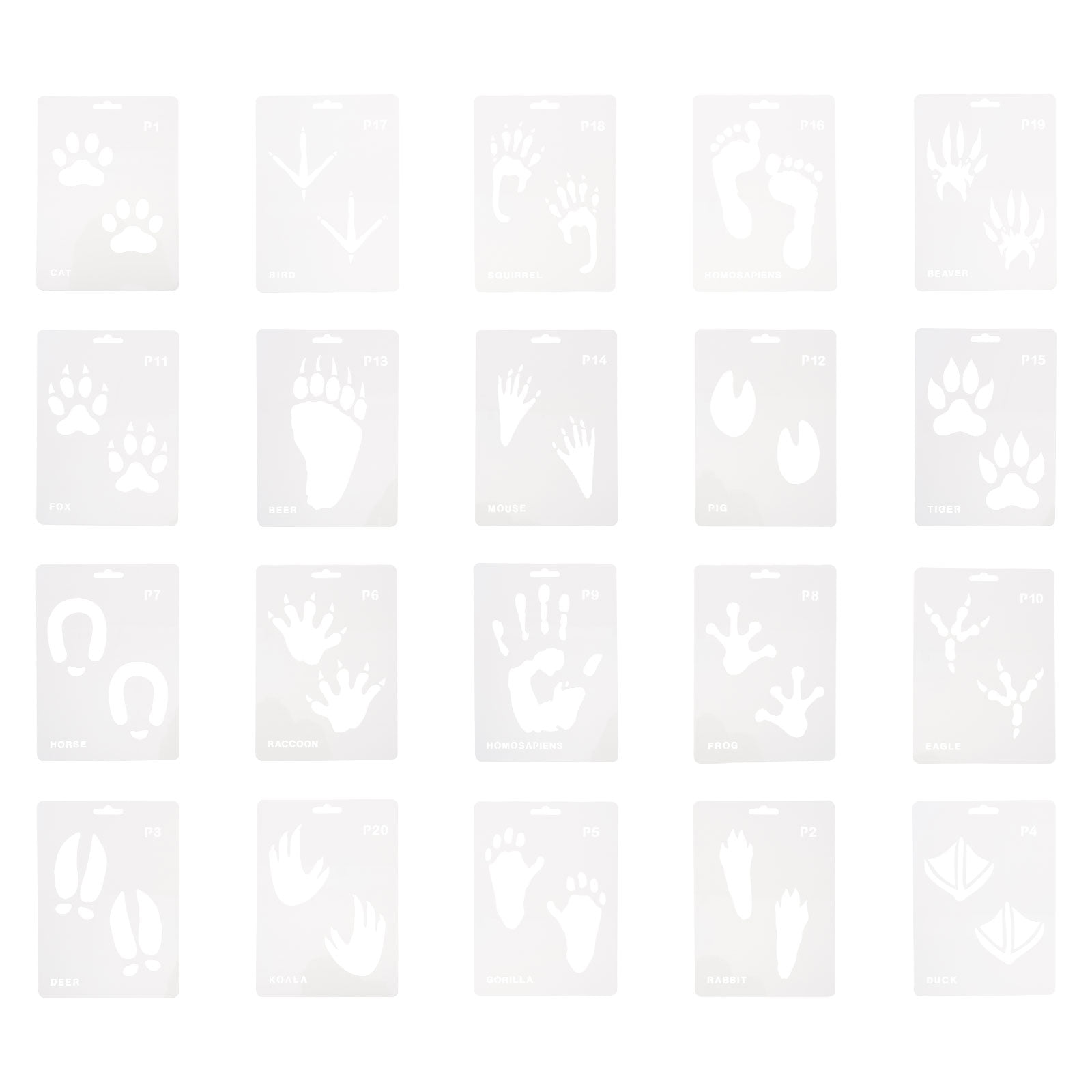 20 Sheets of Hollow Stencils Animal Footprint Stencils DIY Fingerprint