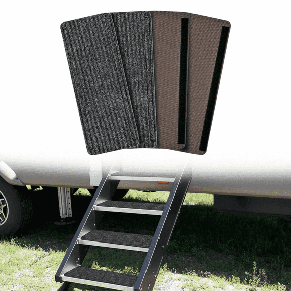 Nilight RV Step Covers 4 Pack, 19 x 7.5 Inch Camper Step Rug with Hook and Loop Fastener, Fits Manual and Electric RV Steps, Outdoor Camper Stair Cover for Trailer and Motorhome, Gray