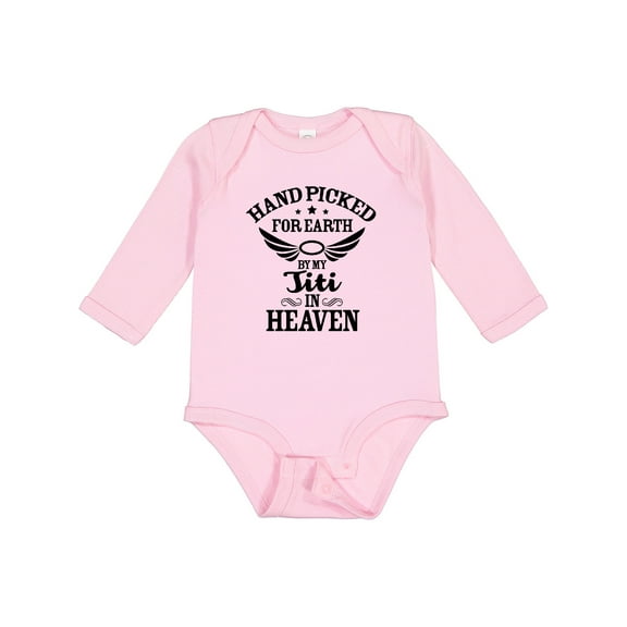 Inktastic Handpicked for Earth By My Titi in Heaven with Angel Wings Boys or Girls Long Sleeve Baby Bodysuit