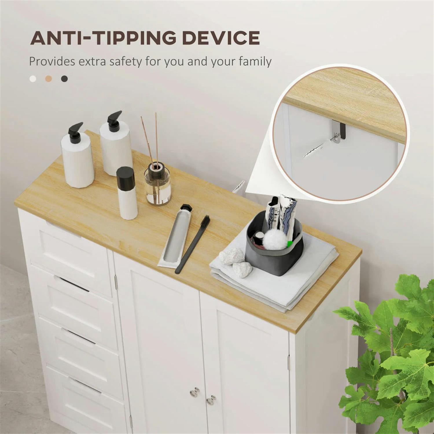 Demi Bonn 43" Bathroom Floor Cabinet, Freestanding Storage Cabinet with Adjustable Shelf and 4 Drawers, for Living room, Entryway, Kitchen, White