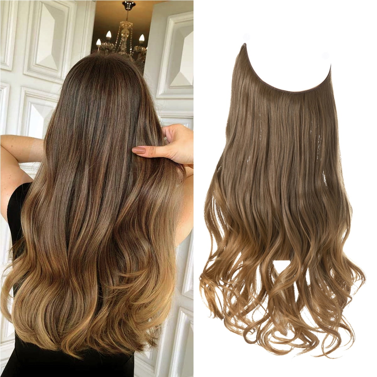 SARLA Invisible Wire Hair Extensions Brown to Golden Synthetic Long ...
