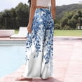 thumbnail image 4 of Wutalume Women's Retro Floral Print Wide Leg Pants, Casual Drawstring Beach Trousers with Pockets, Loose Flowy Spring Bottoms for Travel,Blue L, 4 of 6