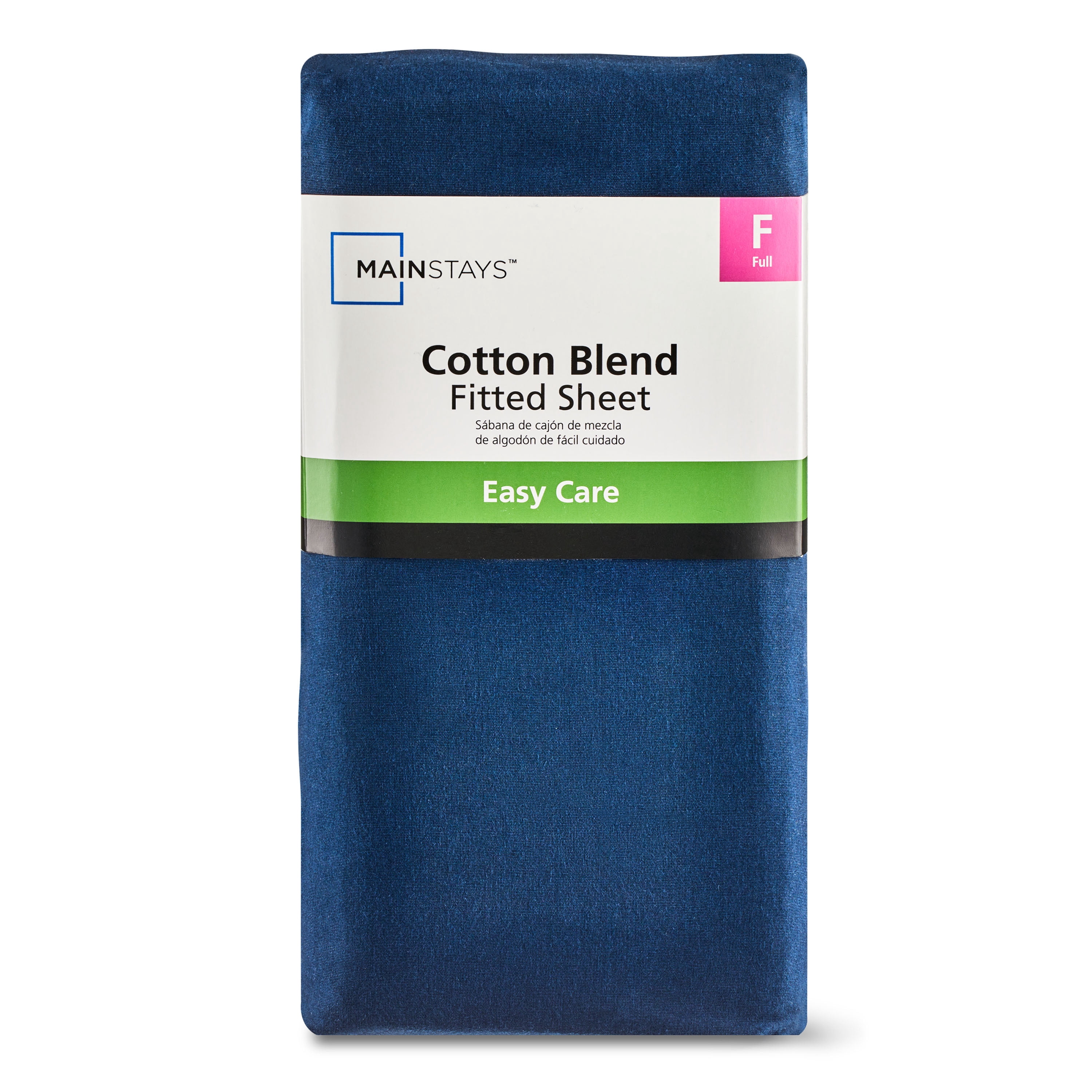 Mainstays 300 Thread Count Easy Care Blue Cove Cotton Blend Percale Fitted Bed Sheet, Full