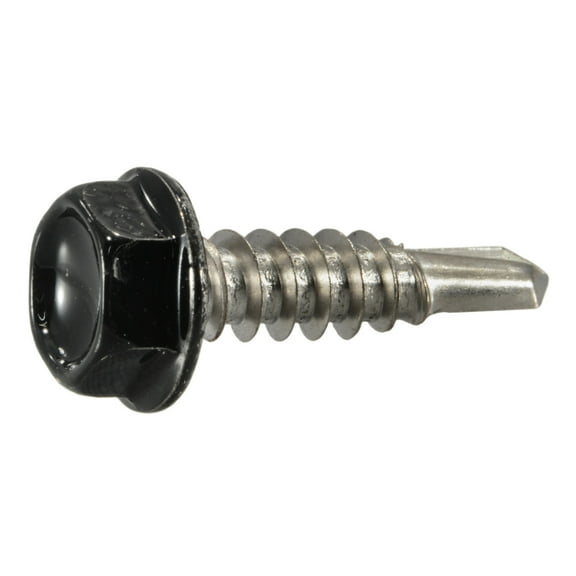 #10-16 x 3/4" Black 410 Stainless Hex Head Self-Drilling Screws (12 pcs.)