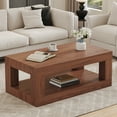 thumbnail image 6 of TesNus Coffee Table with Storage, 2-Tier Mid Century Rectangular Accent Table with Thick Tabletop, Rustic Style Cocktail, Center Table for Living Room, Office, Apartment (Walnut), 6 of 8