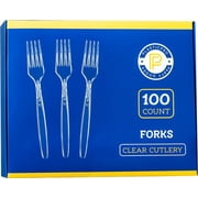 PLASTICPRO Disposable Plastic Forks Heavyweight Utensils Silverware, Clear, Pack of 100